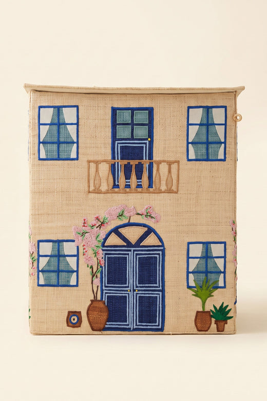 Coffre de rangement raphia – Maison Mykonos