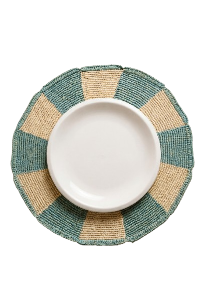Set de table Pio Rosace Turquoise - rosace en raphia fait main Poumpoum