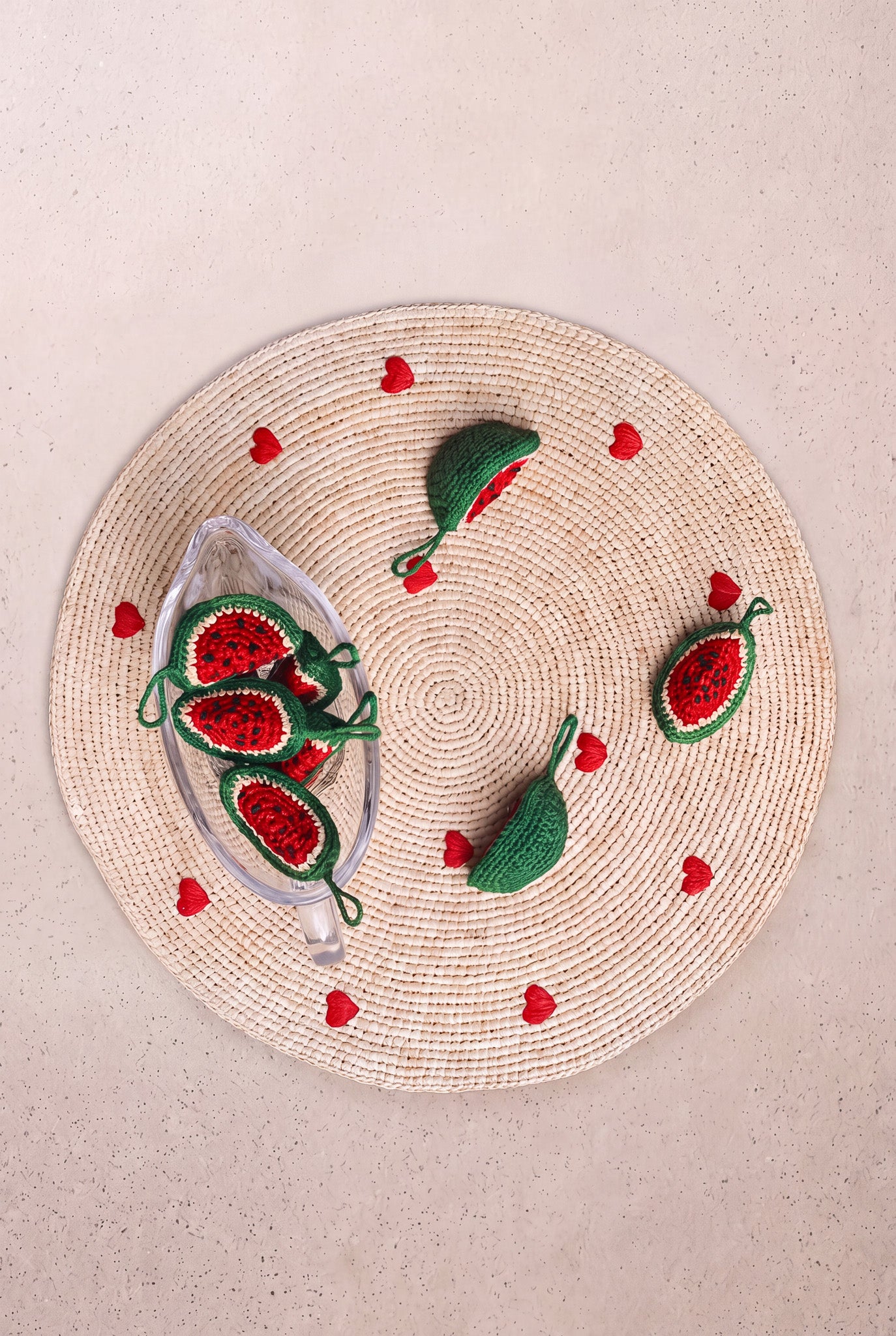 Set de table Pio naturel broderie coeurs