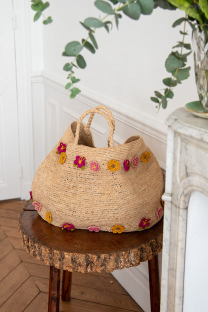 PANIER DE PLAGE RAPHIA - FLOWER - POUMPOUM KIDS