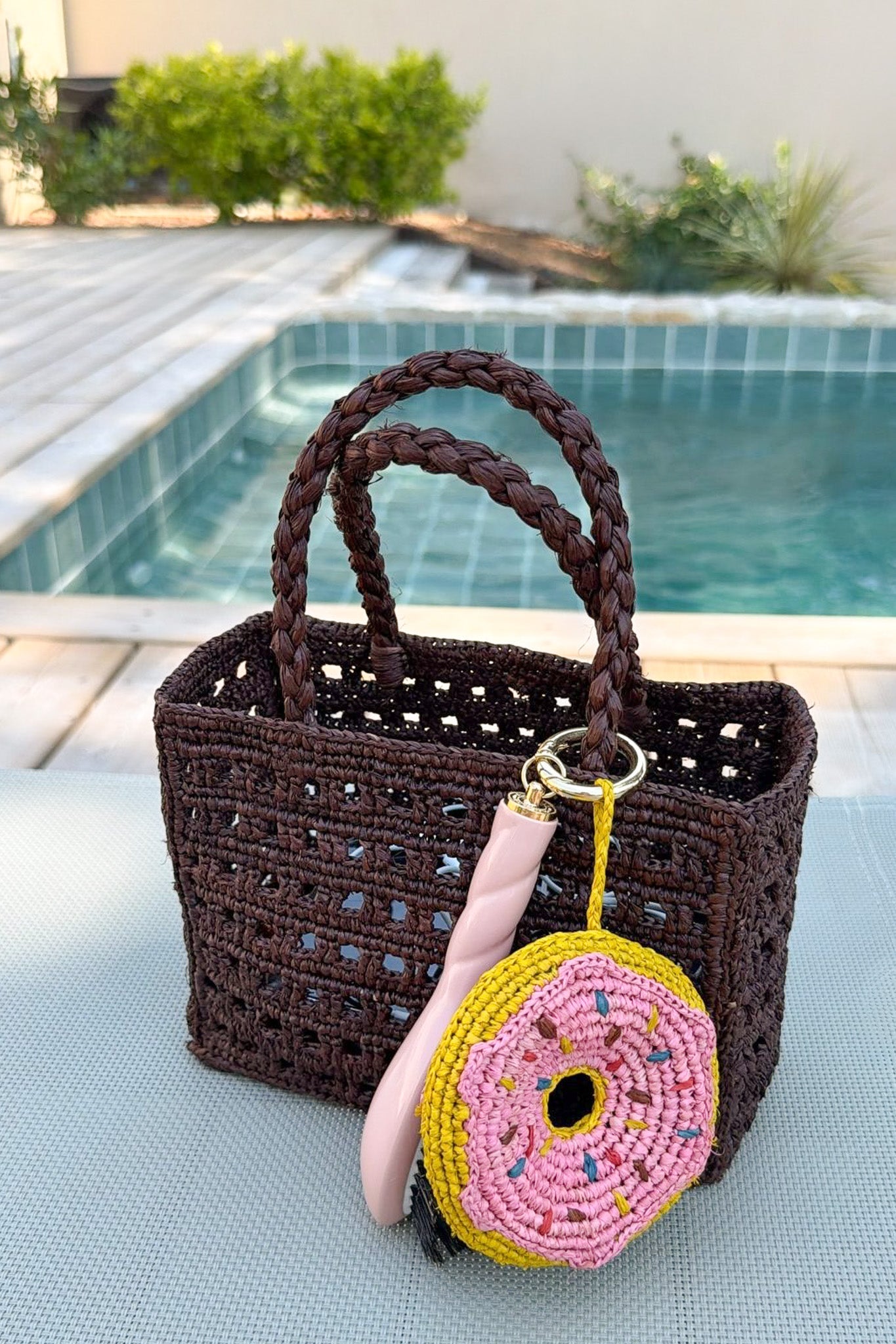 Porte-clé raphia donut