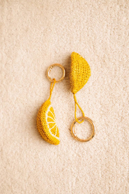 Porte-clé Citron - porte-clé raphia jaune fait main Poumpoum