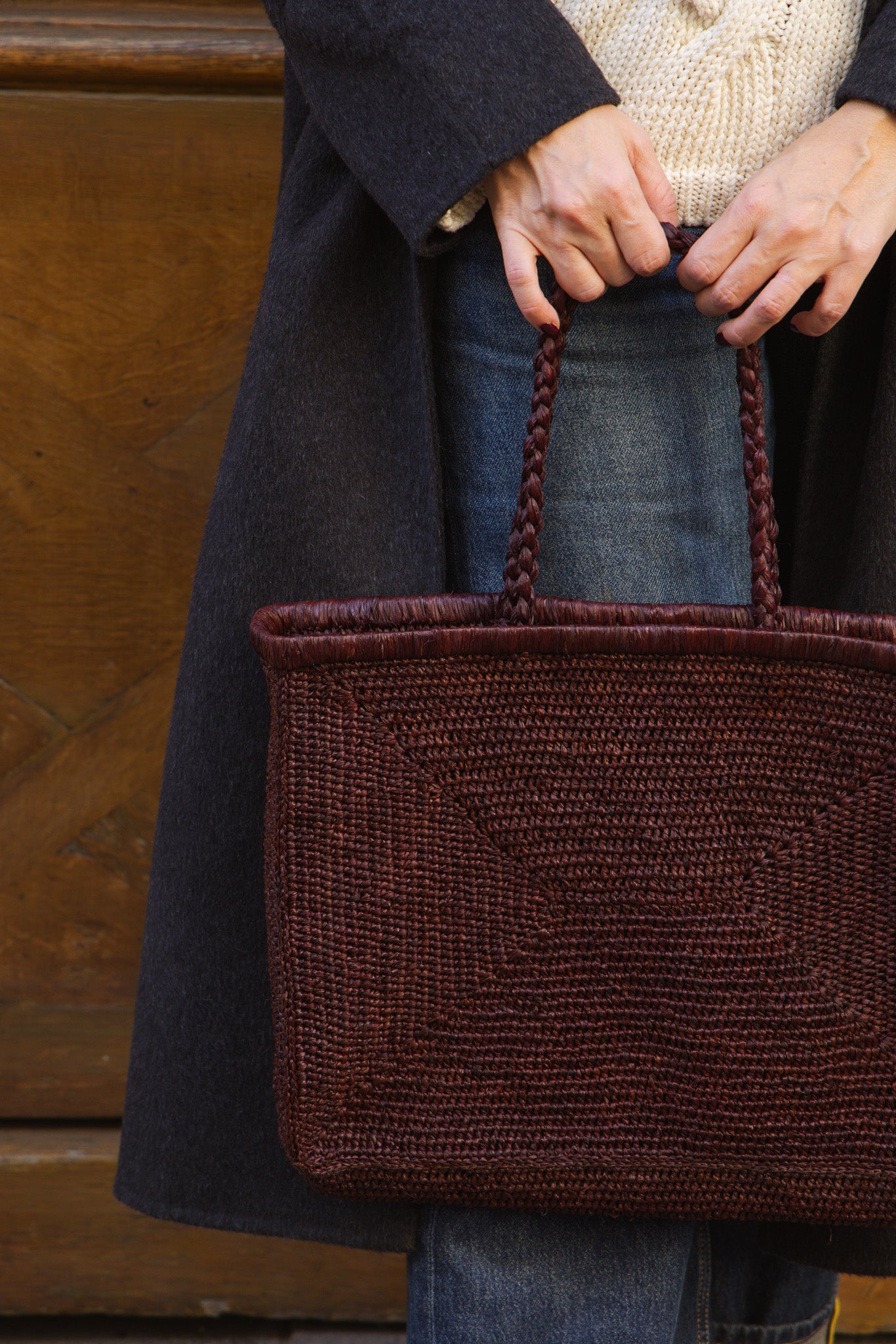 Petit Panier Mila Marron - sac raphia été chic Poumpoum Kids