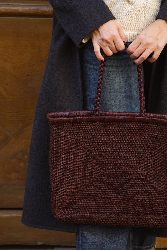 Petit Panier Mila Marron - sac raphia été chic Poumpoum Kids