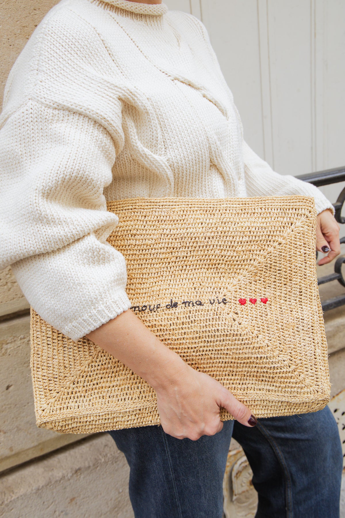 Pochette Amour de ma vie - sac soirée mariage raphia été