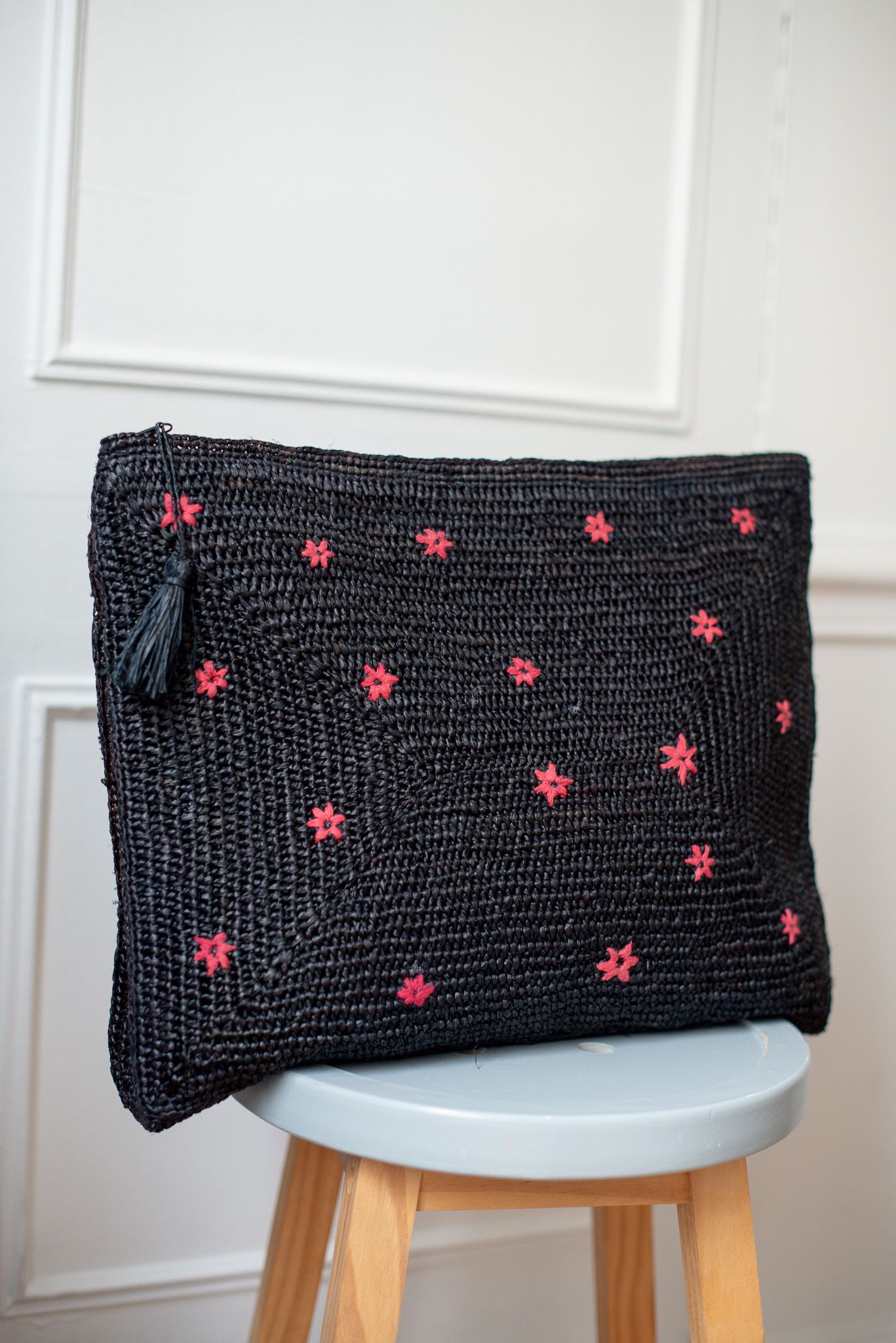 POCHETTE RAPHIA CROCHET - FLEURS - ROUGE - POUMPOUM KIDS