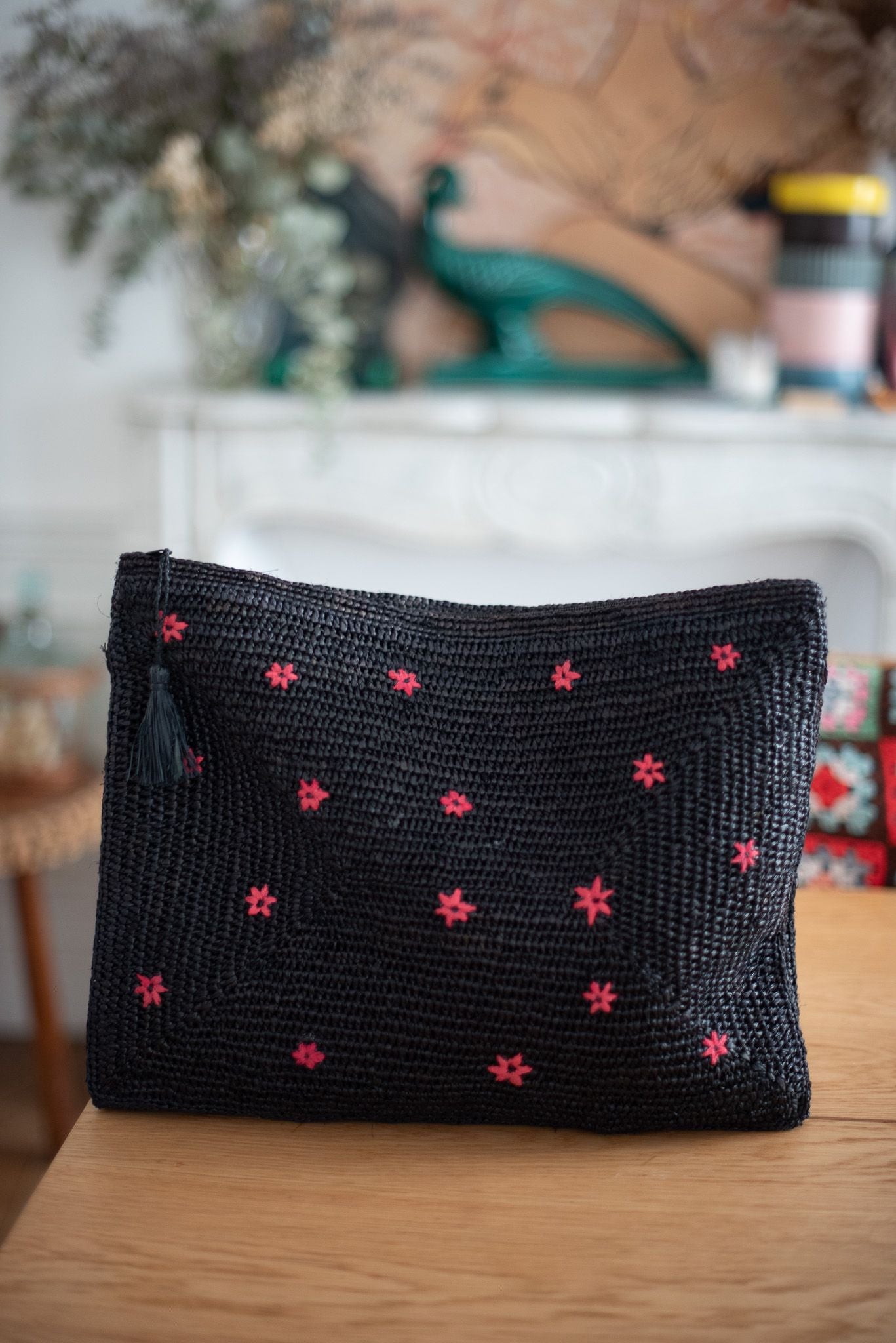 POCHETTE RAPHIA CROCHET - FLEURS - ROUGE - POUMPOUM KIDS