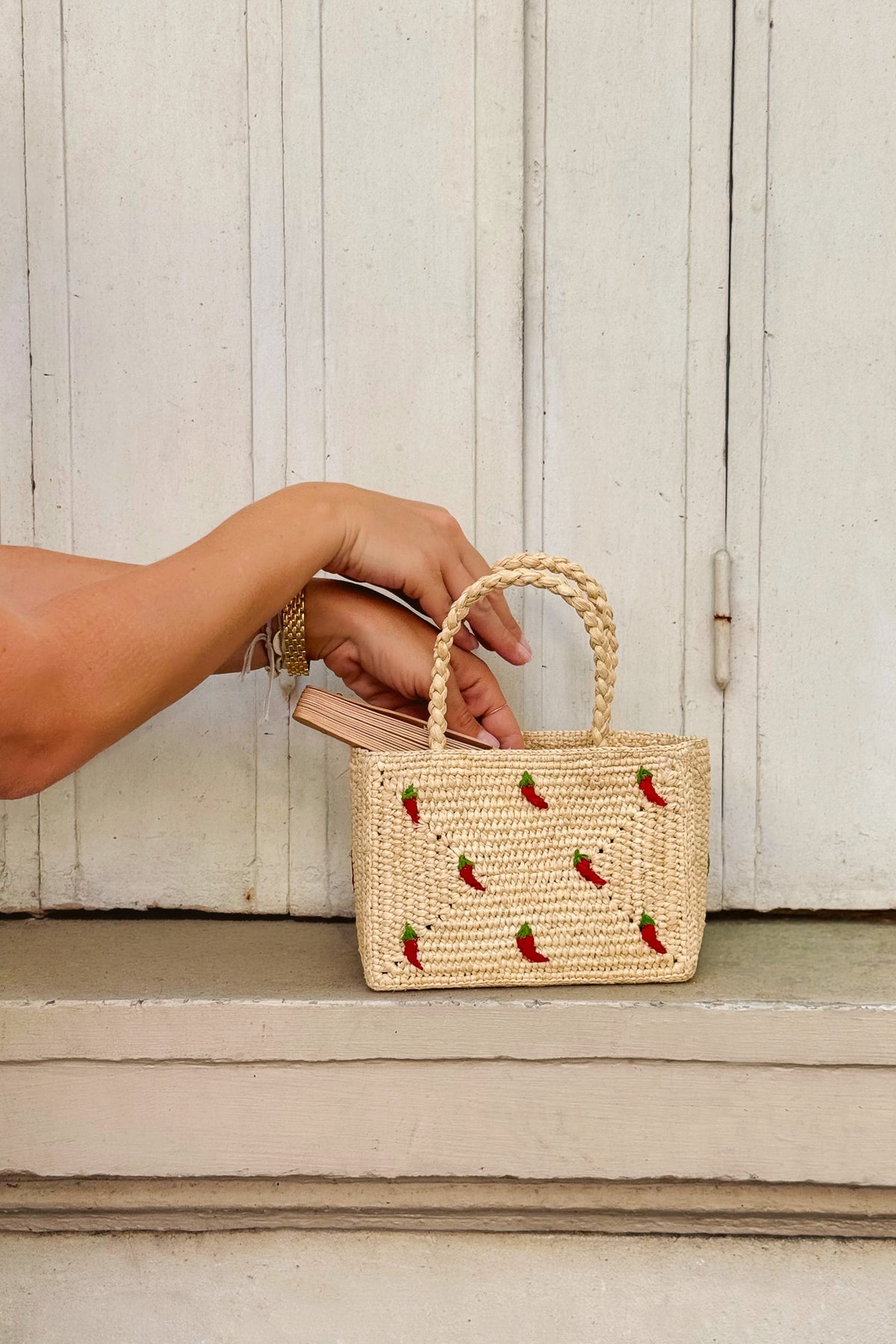 Mini panier raphia broderie piments - Pio
