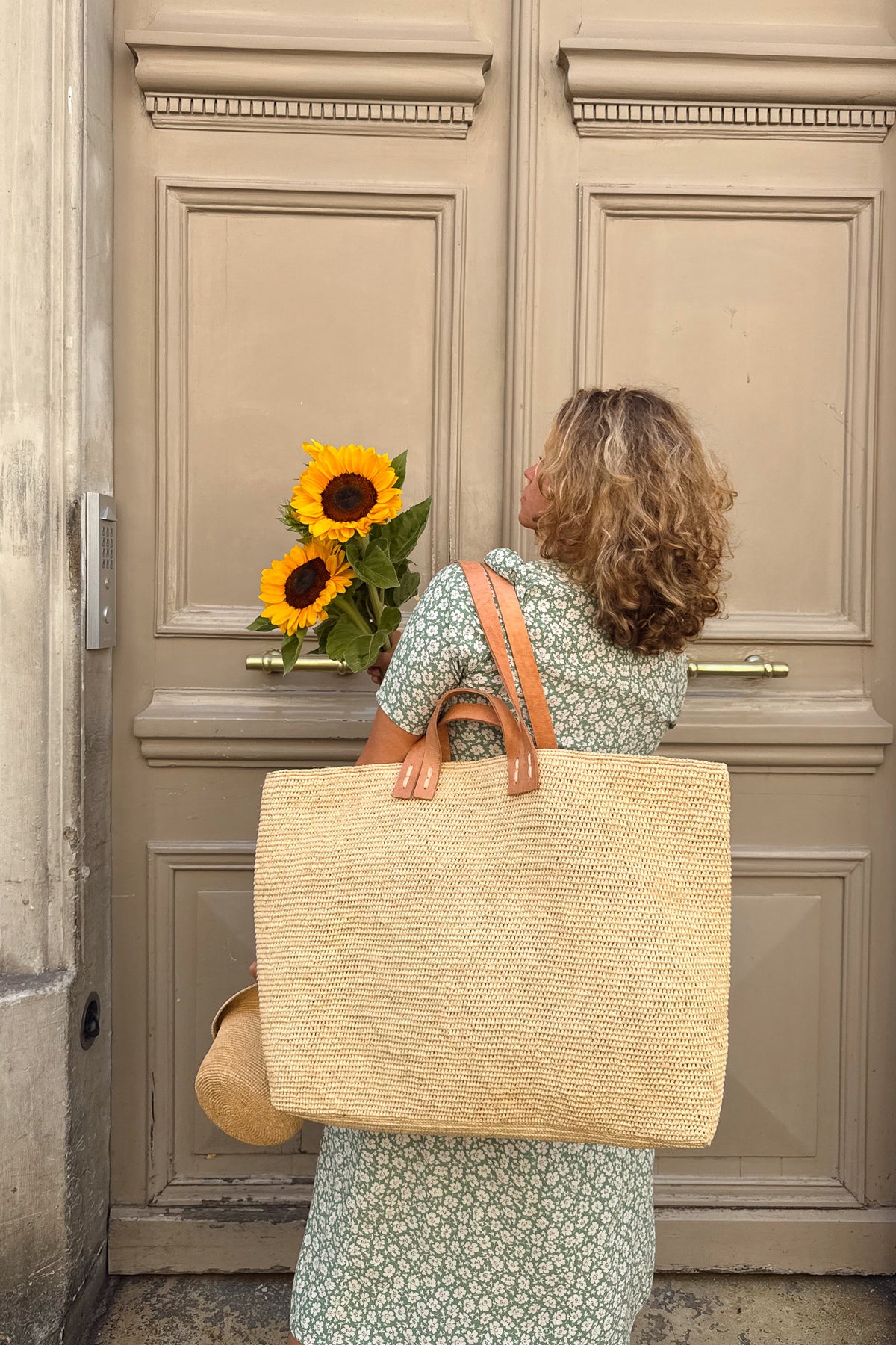 Panier maxi raphia naturel et anses cuir maxi - Chloé