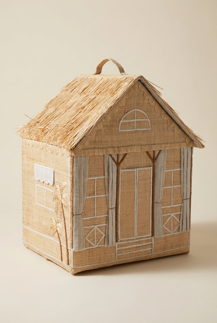 Maison Bali - coffre rangement enfant raphia naturel Poumpoum Kids