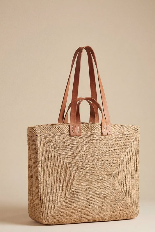 Panier en raphia naturel Chloé - Grand modèle - POUMPOUM KIDS