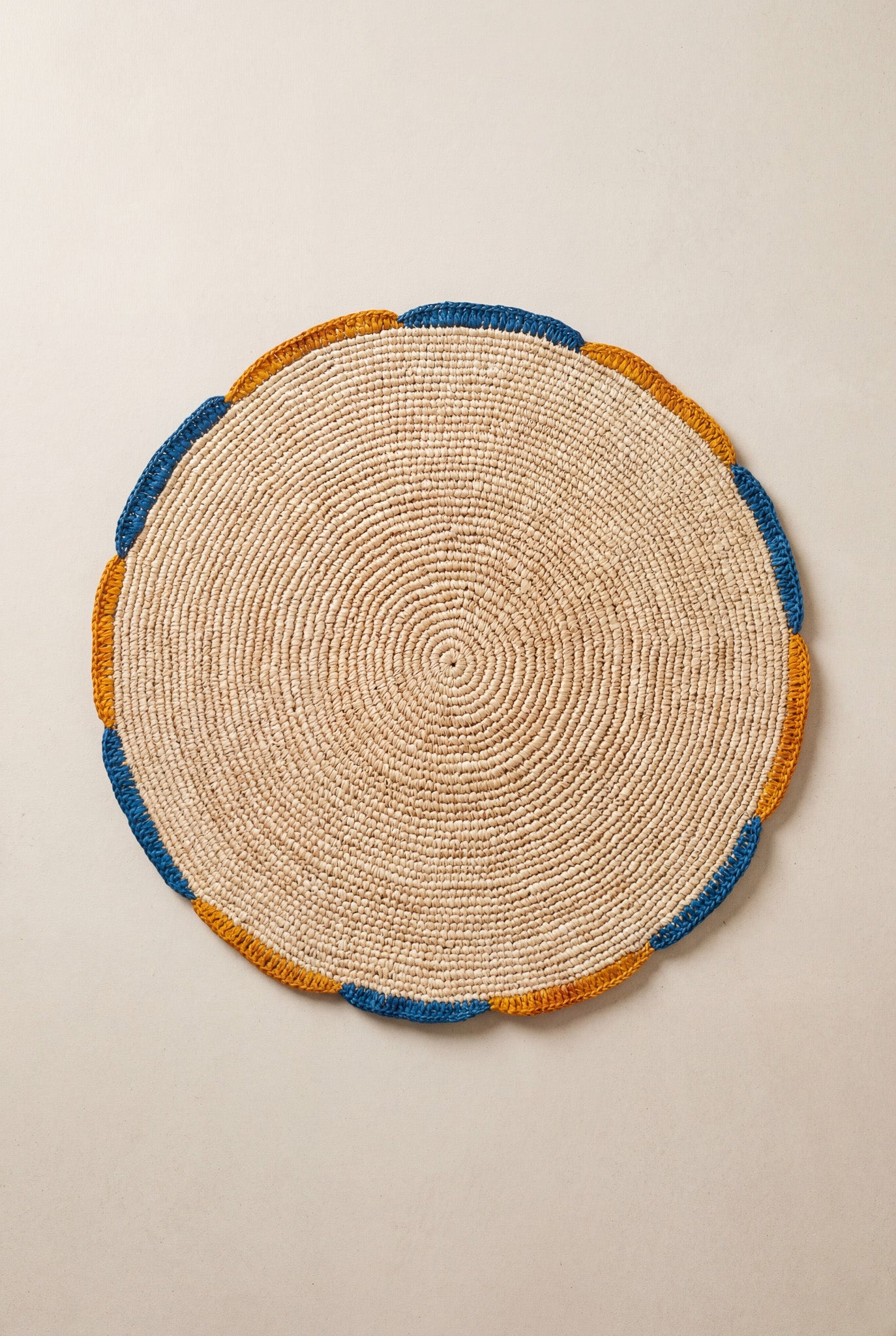 Set de table Pio Bleu et Safran - set raphia naturel Poumpoum