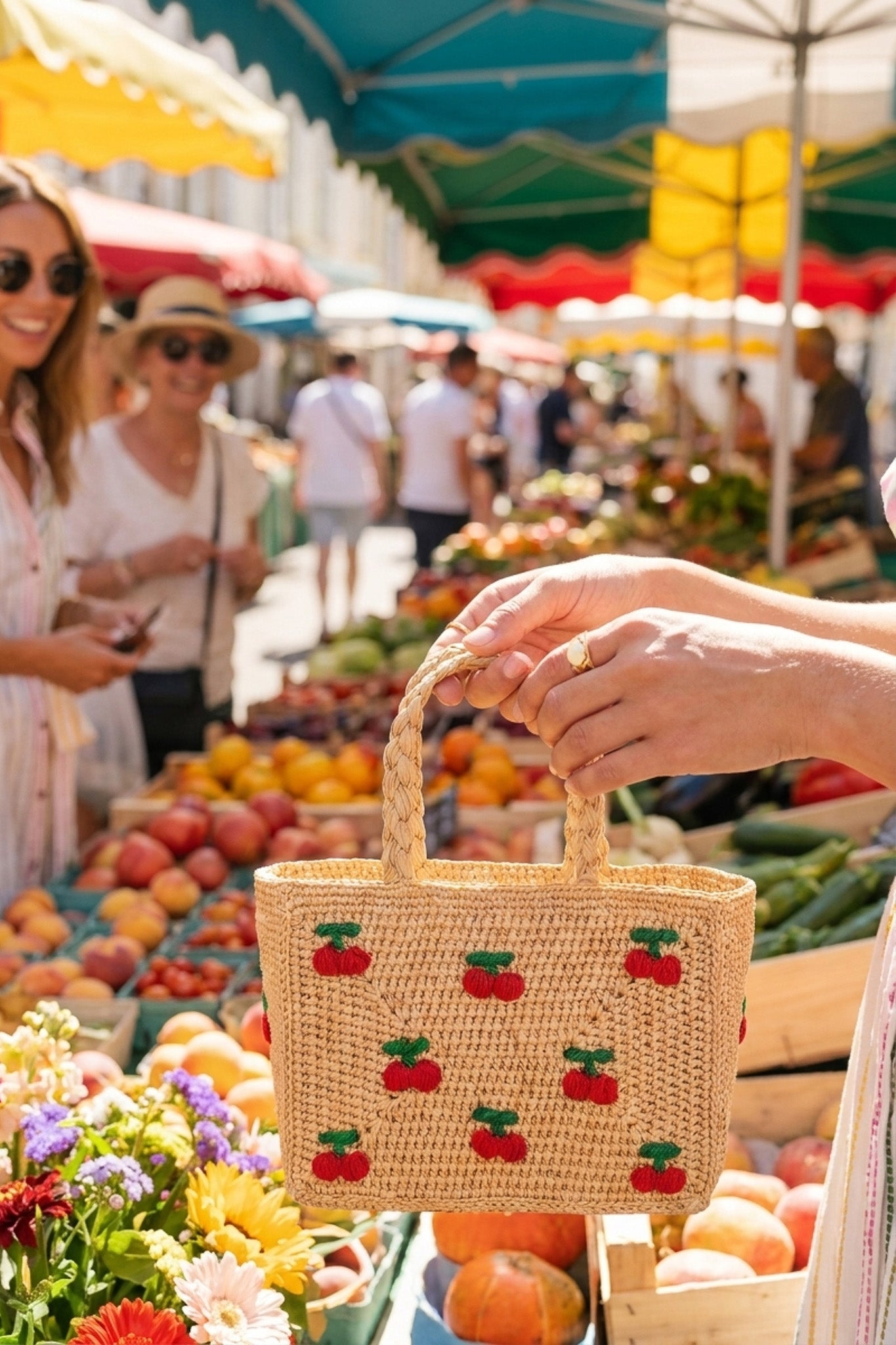 Petit Panier Cerises - sac raphia été chic Poumpoum Kids
