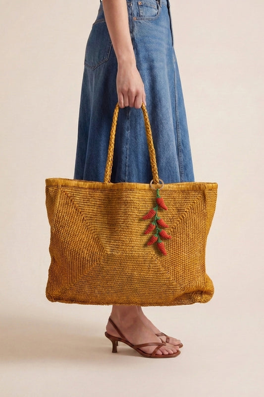 Petit Panier Mila Ocre - sac raphia été chic Poumpoum Kids