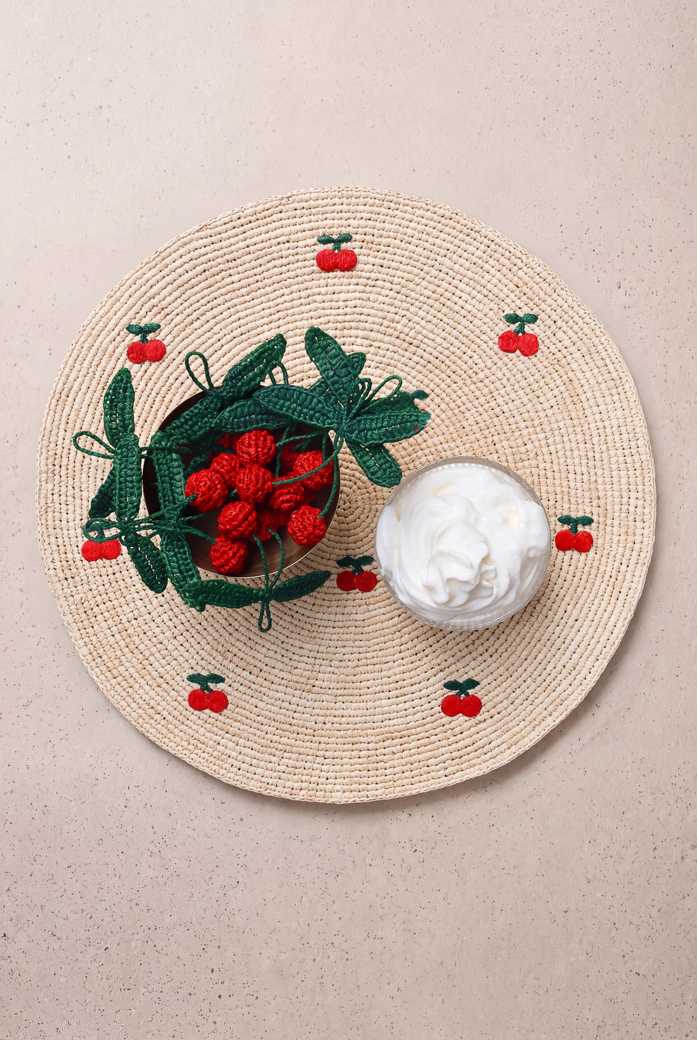 Set de table Pio naturel broderie cerises