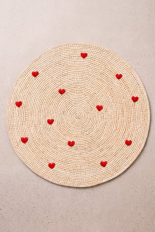 Set de table Pio naturel broderie coeurs