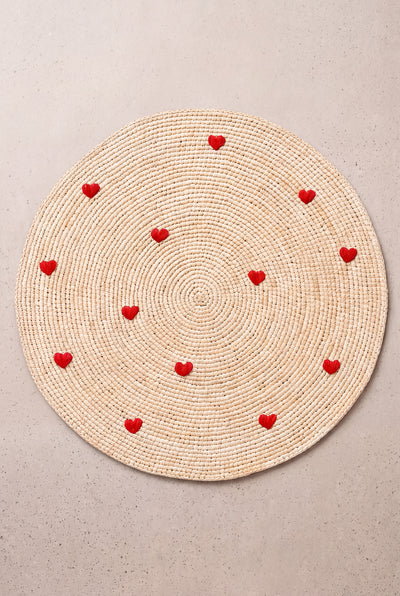Set de table Pio naturel broderie coeurs