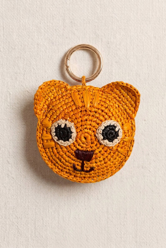 Porte-clé chat en raphia, bijou de sac fait main Poumpoum Kids
