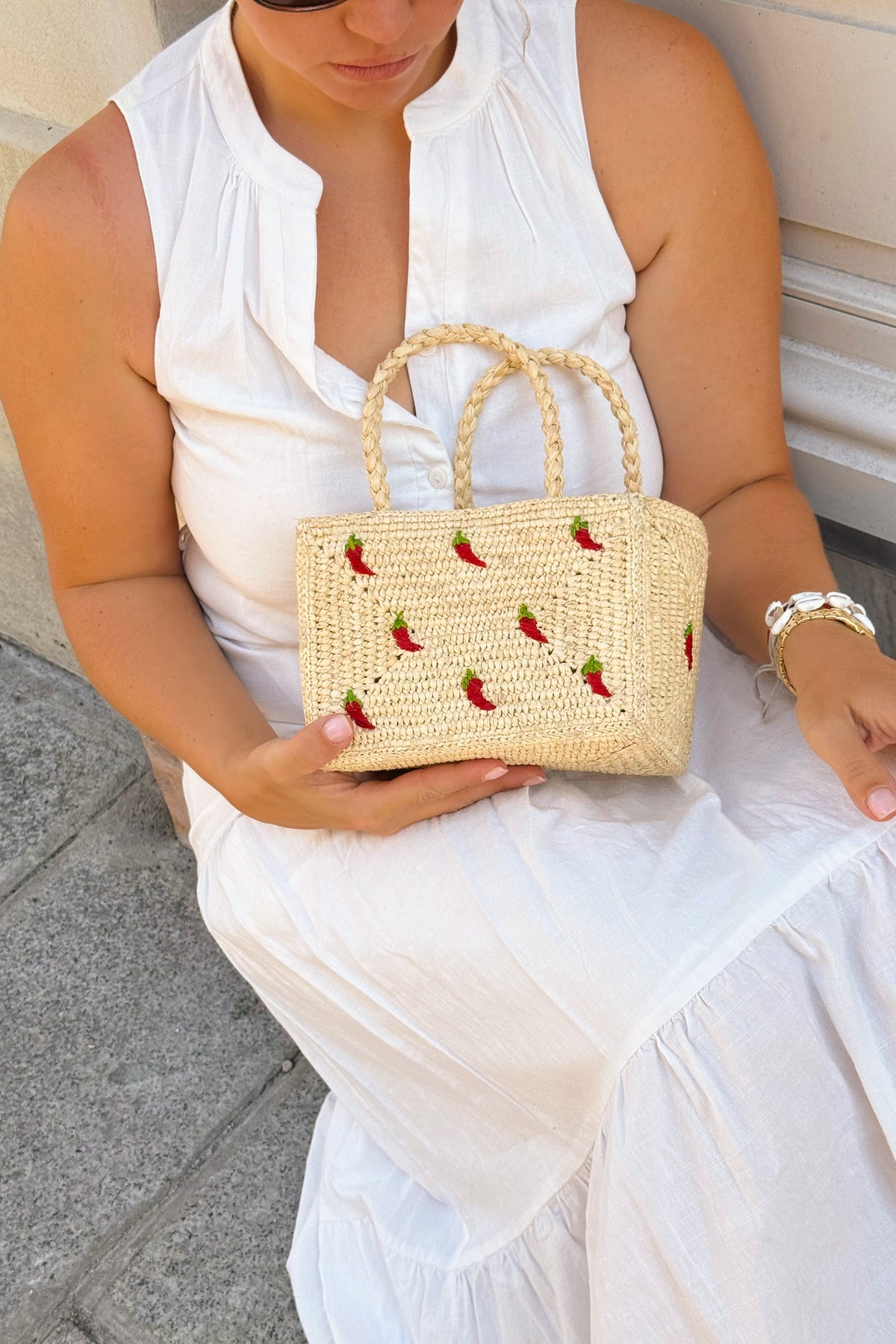 Mini panier raphia broderie piments - Pio