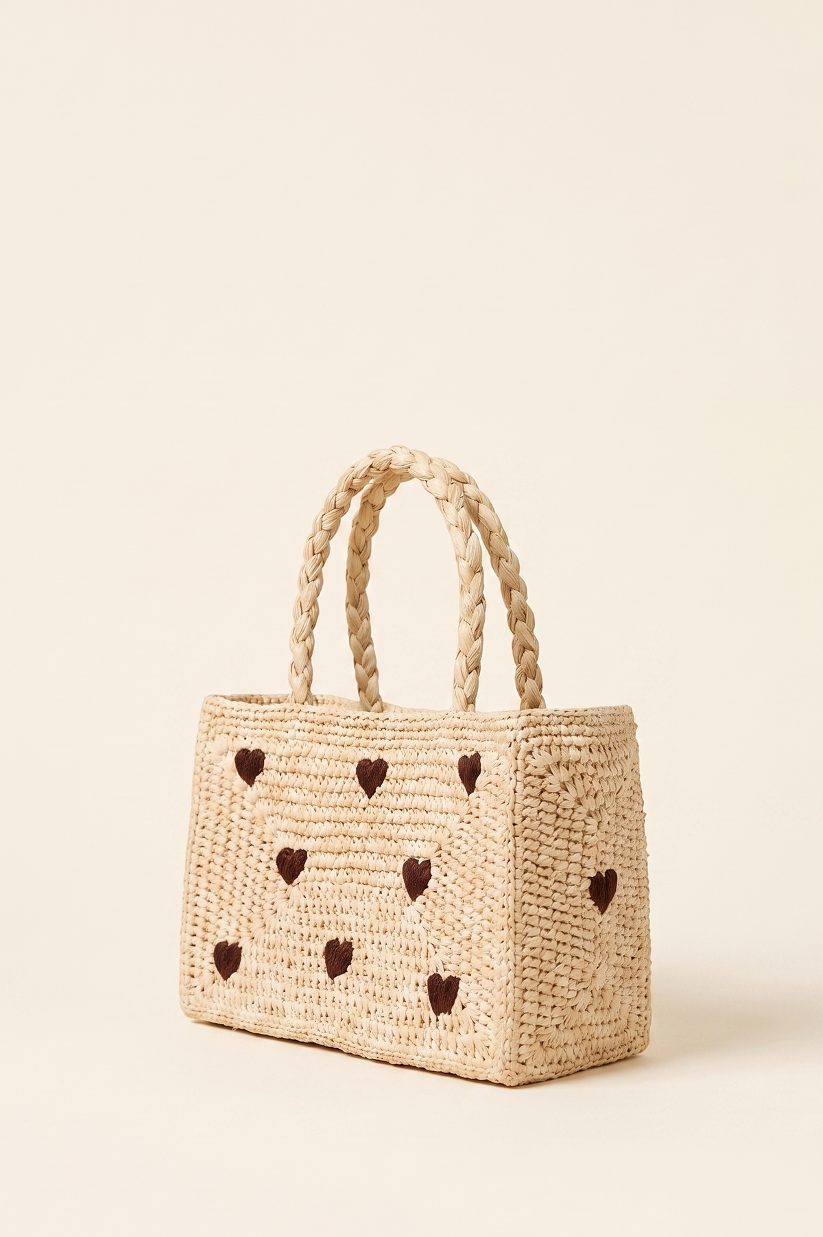 Mini panier raphia broderie cœurs marron - Pio