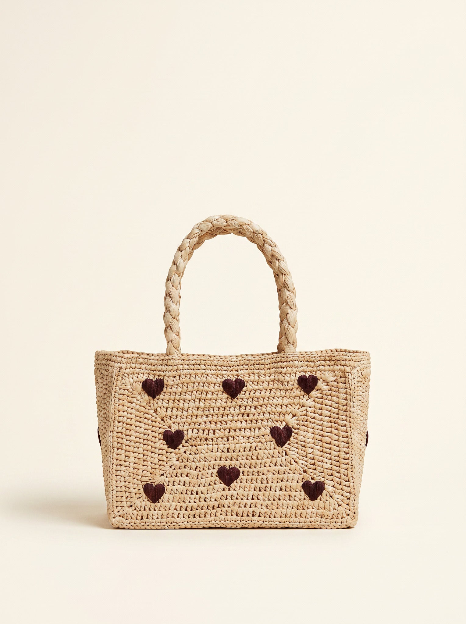 Mini panier raphia broderie cœurs marron - Pio