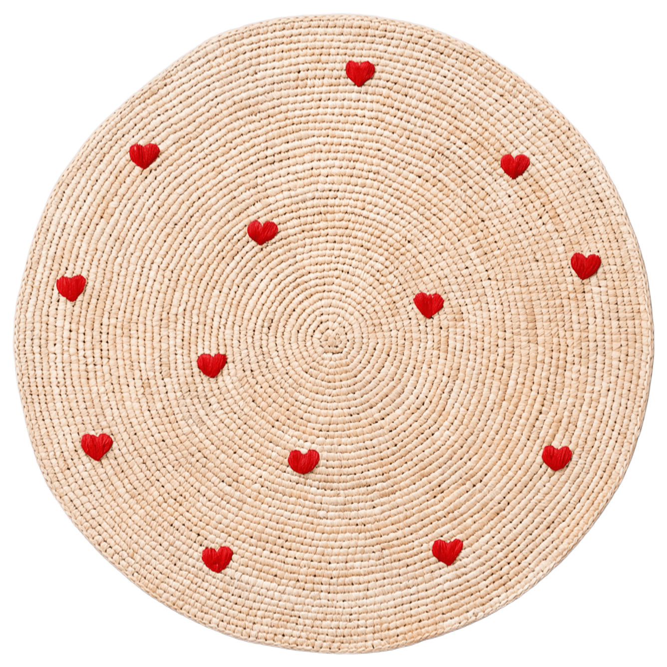 Set de table raphia naturel - broderie coeurs